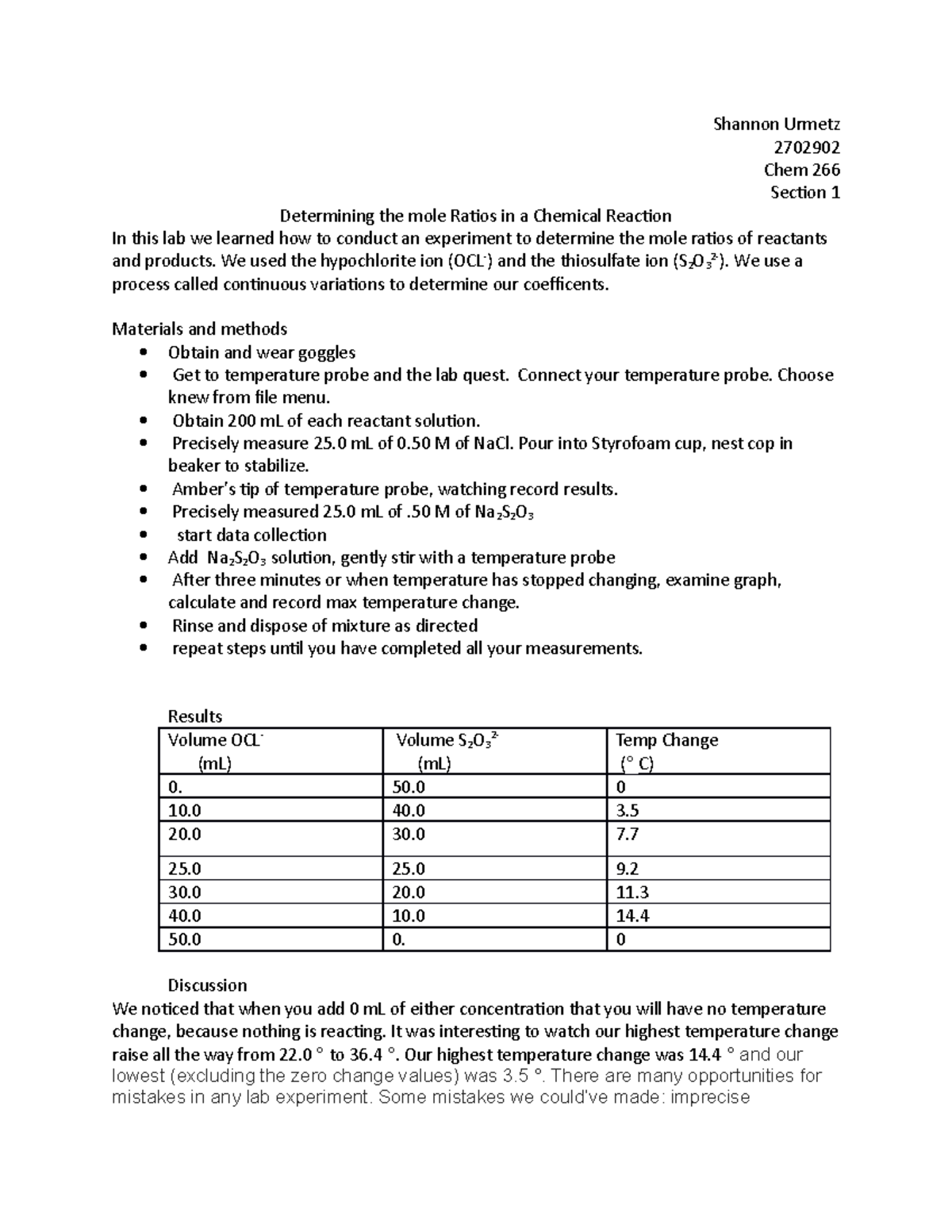 Determining The Mole Ratios In A Chemical Reaction - We Used The 