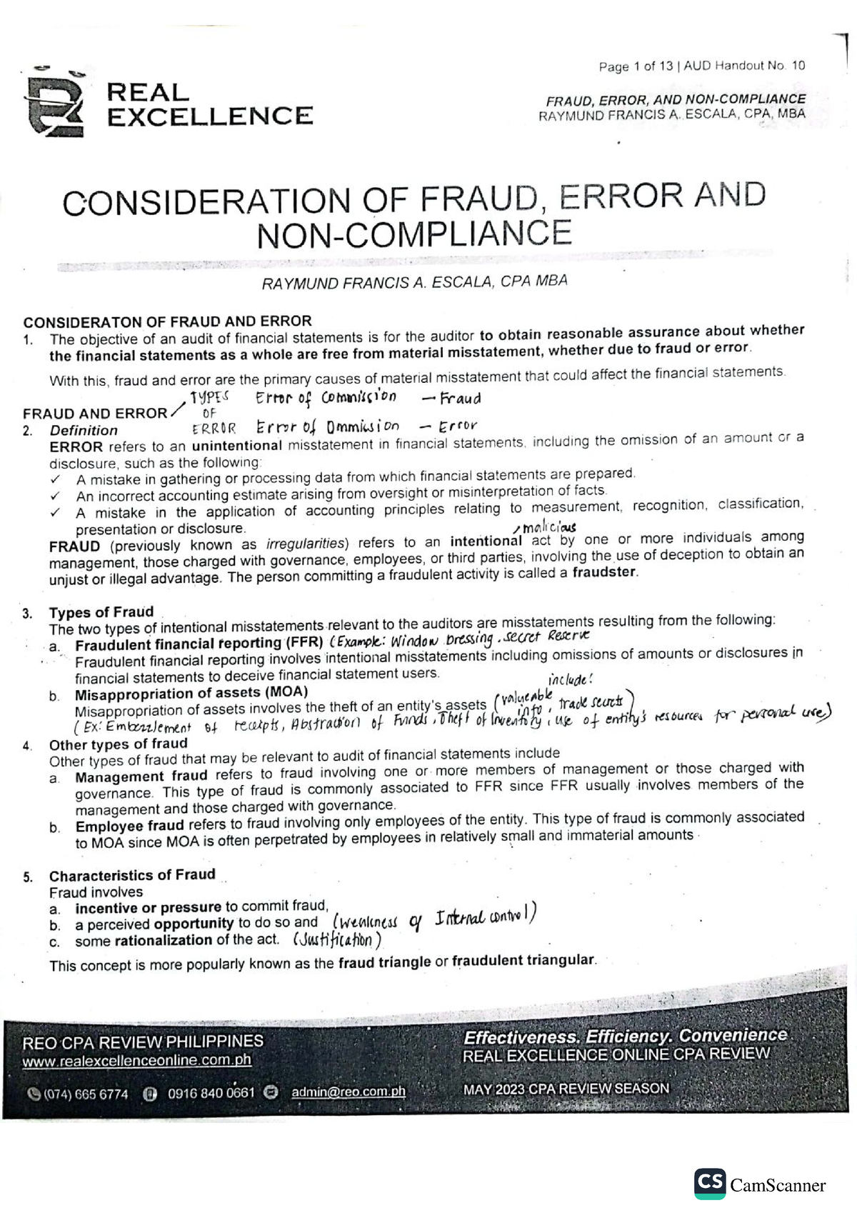 REO Consideration OF Fraud Error AND Noncompliance - BS In Accountancy ...