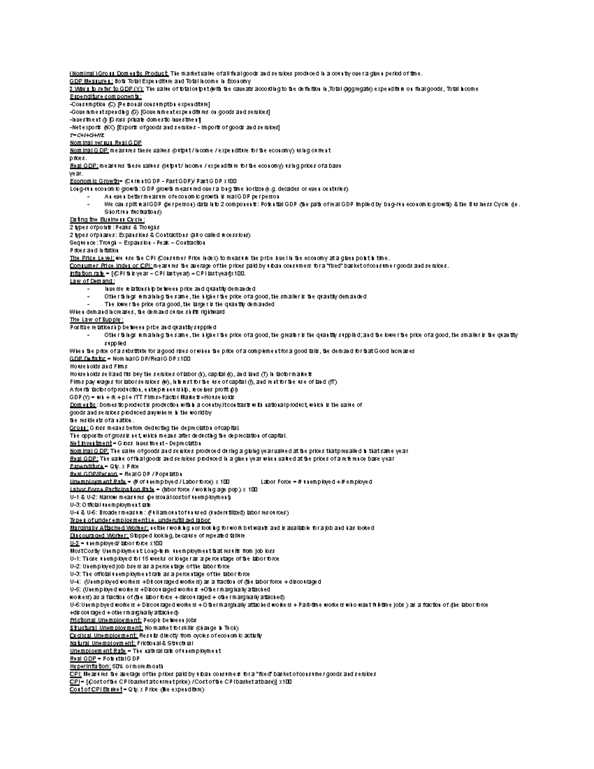 Exam 1 Macro-2 - exam 1 sheet - (Nominal) Gross Domestic Product: The ...