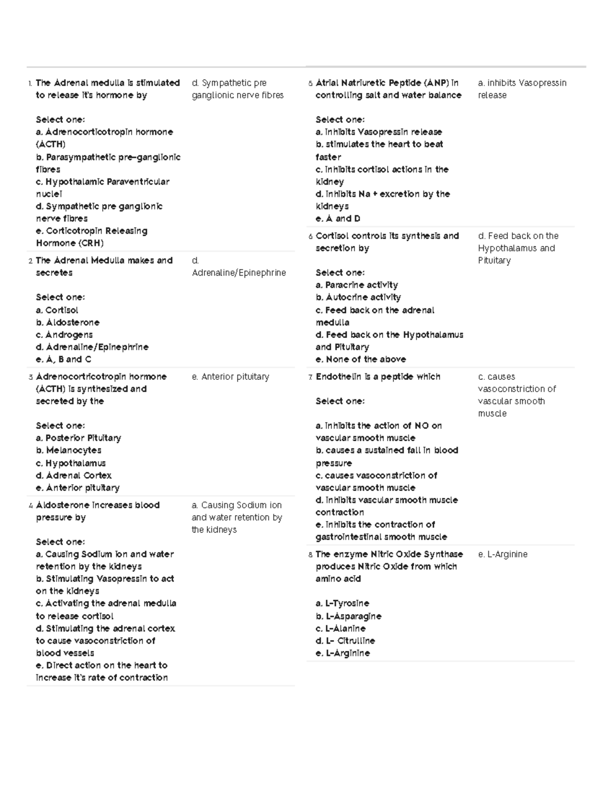 Endocrine System Quiz 1 Adrenal medulla is stimulated to release it's
