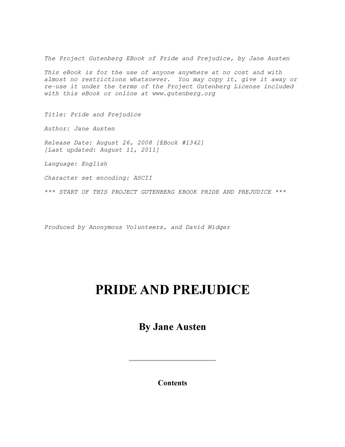 The Project Gutenberg eBook of Pride and prejudice, by Jane Austen.