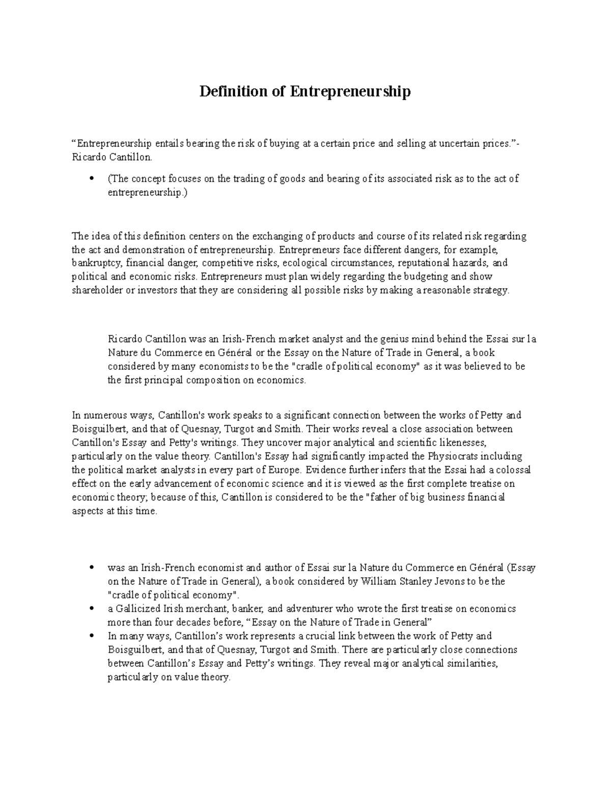 what is the best definition of entrepreneurship essay