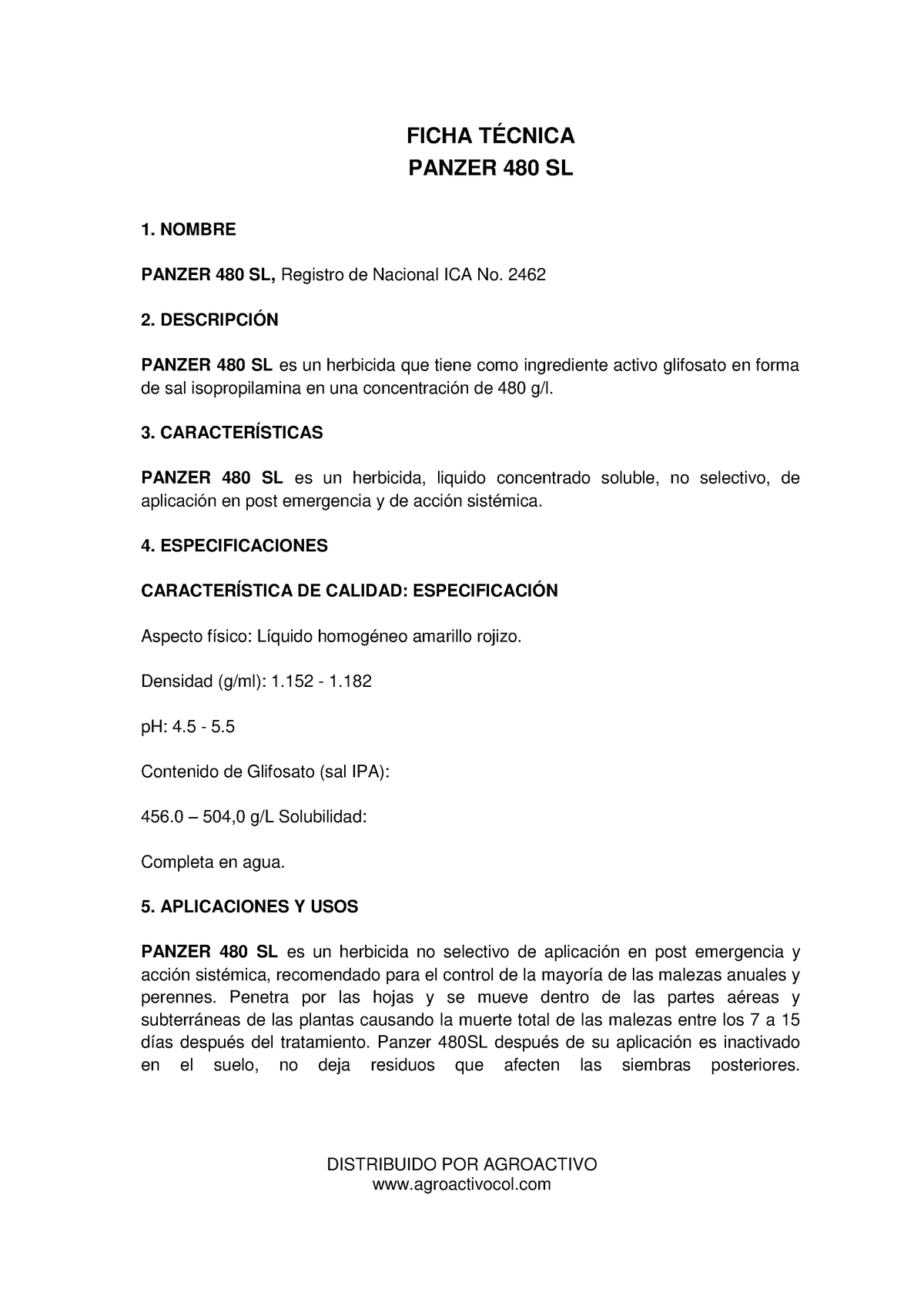 HERBICIDA GLIFOSATO PANZER 480 SL NO SELECTIVO > Agroactivo