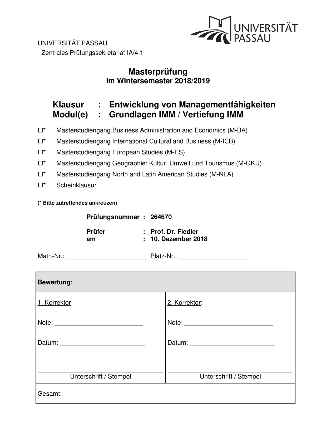 Altklausur EMF WS 18 19 - Übungsaufgaben - UNIVERSITÄT PASSAU ...