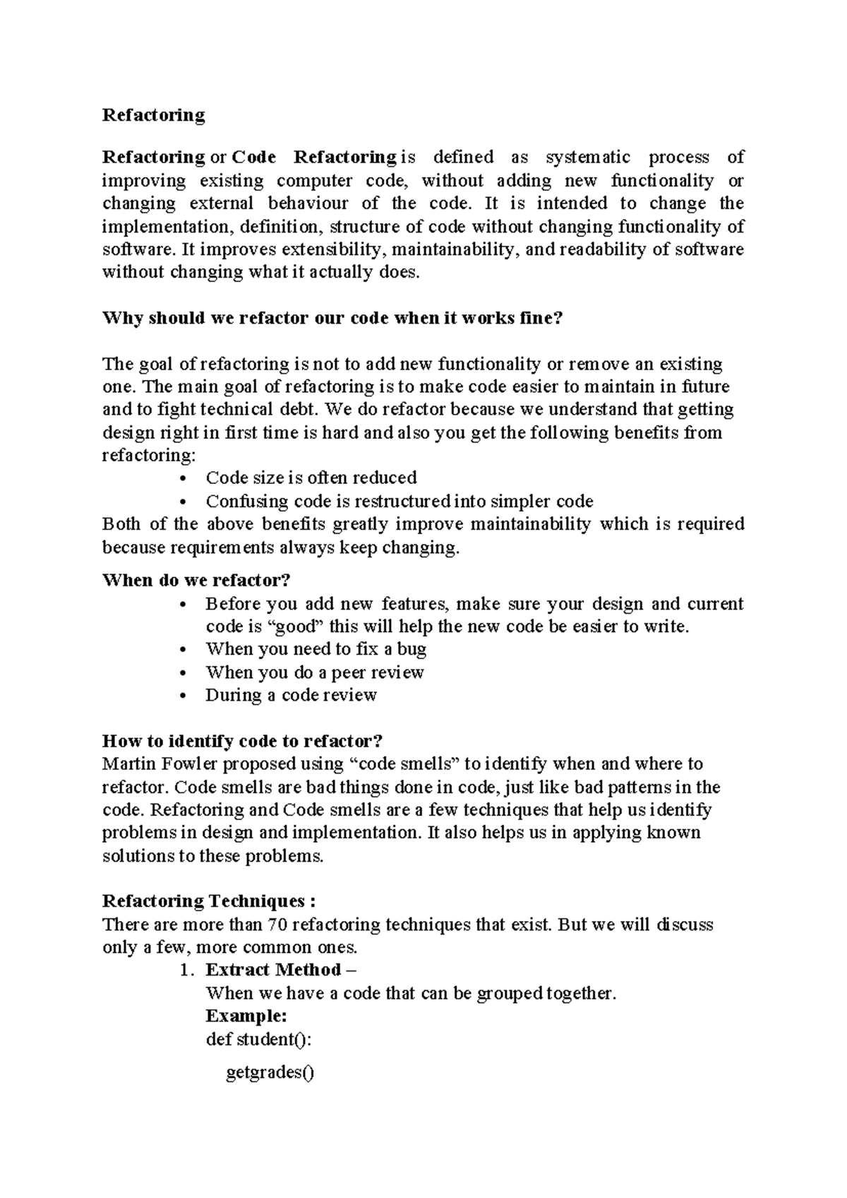 4 Refactoring Unit 4 Software Engineering Notes Refactoring