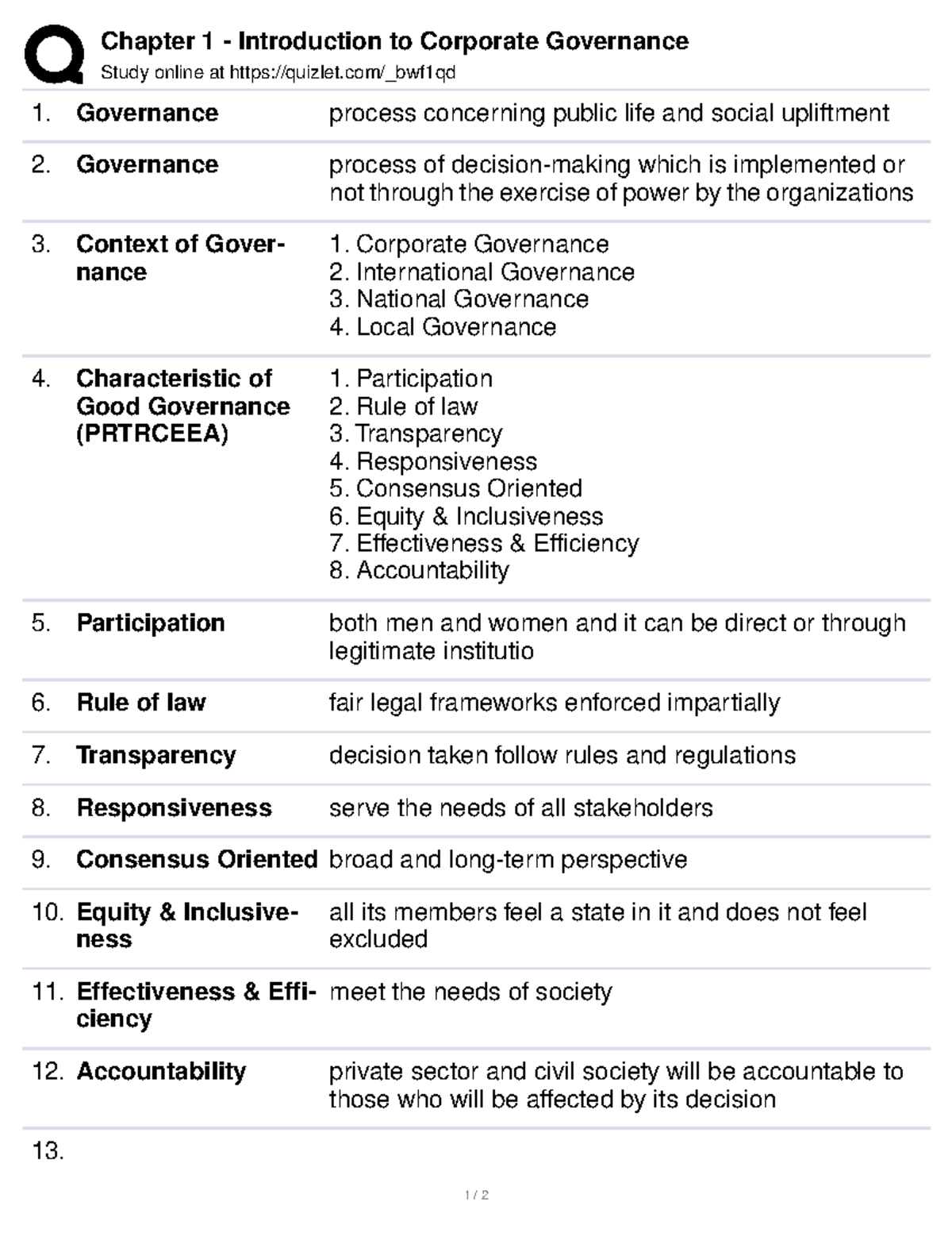 Chapter 1 - Introduction to Corporate Governance - Chapter 1 ...