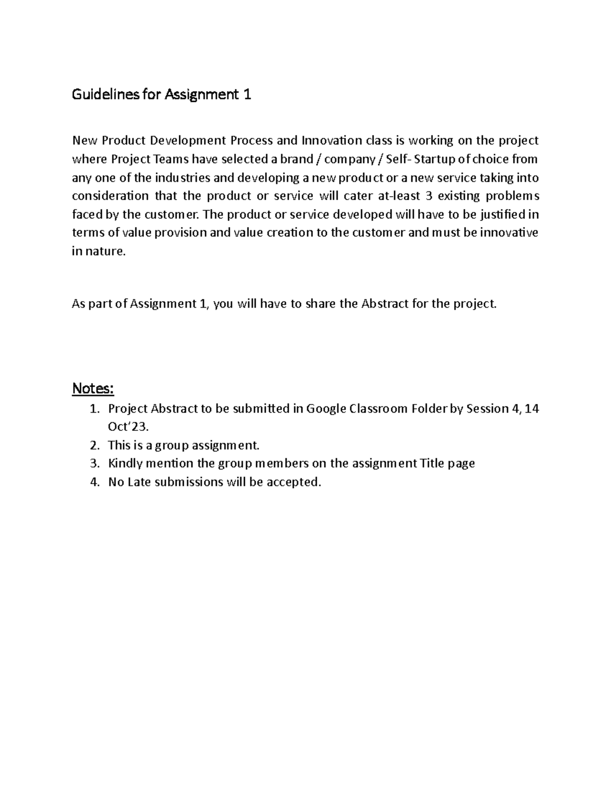 Guidelines for Assignment 1 - The product or service developed will ...