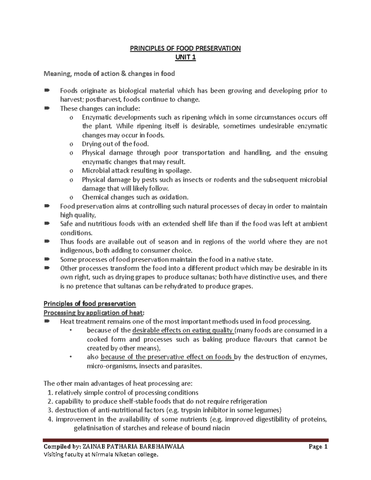 Principles of Food Preservation Unit 11 PRINCIPLES OF FOOD