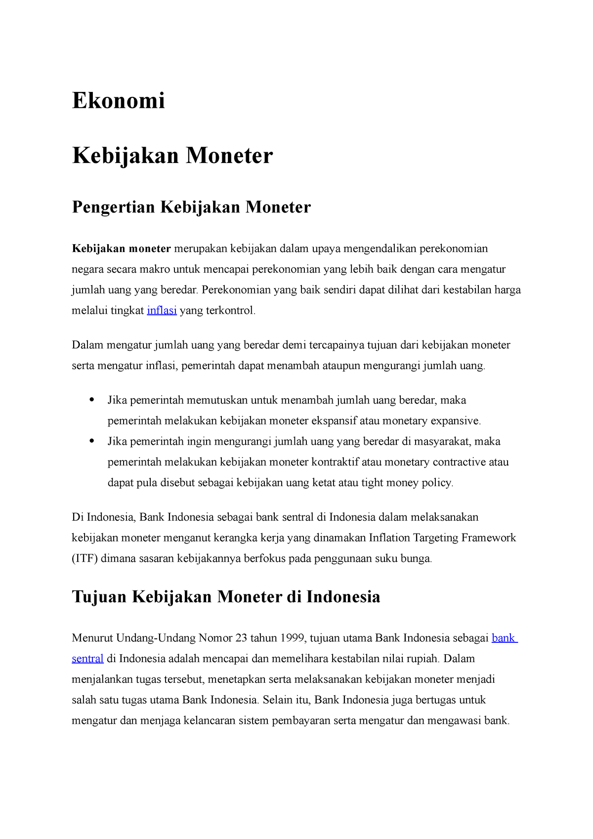 Ekonomi - Kebijakan Moneter - Ekonomi Kebijakan Moneter Pengertian ...