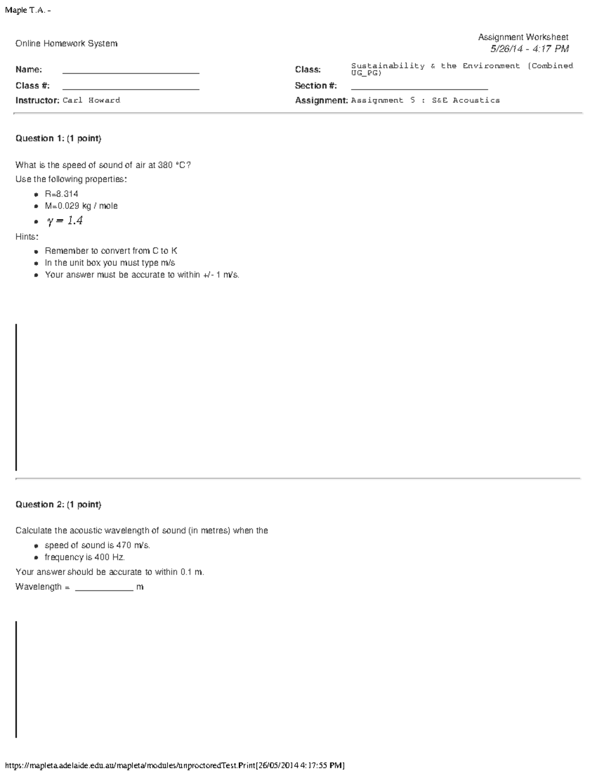 Assignment 2014 questions - Online Homework System Assignment Worksheet ...