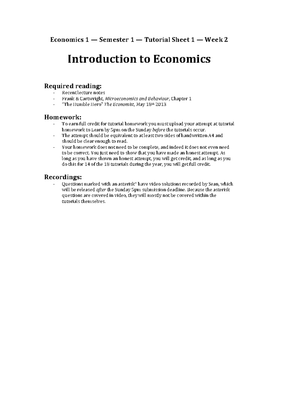 Econ 1 – Semester1 – W2 – Solutions - Economics 1 — Semester 1 ...