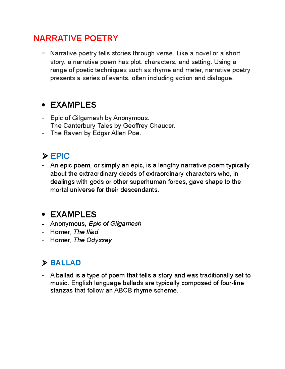Short Narrative Poem Examples