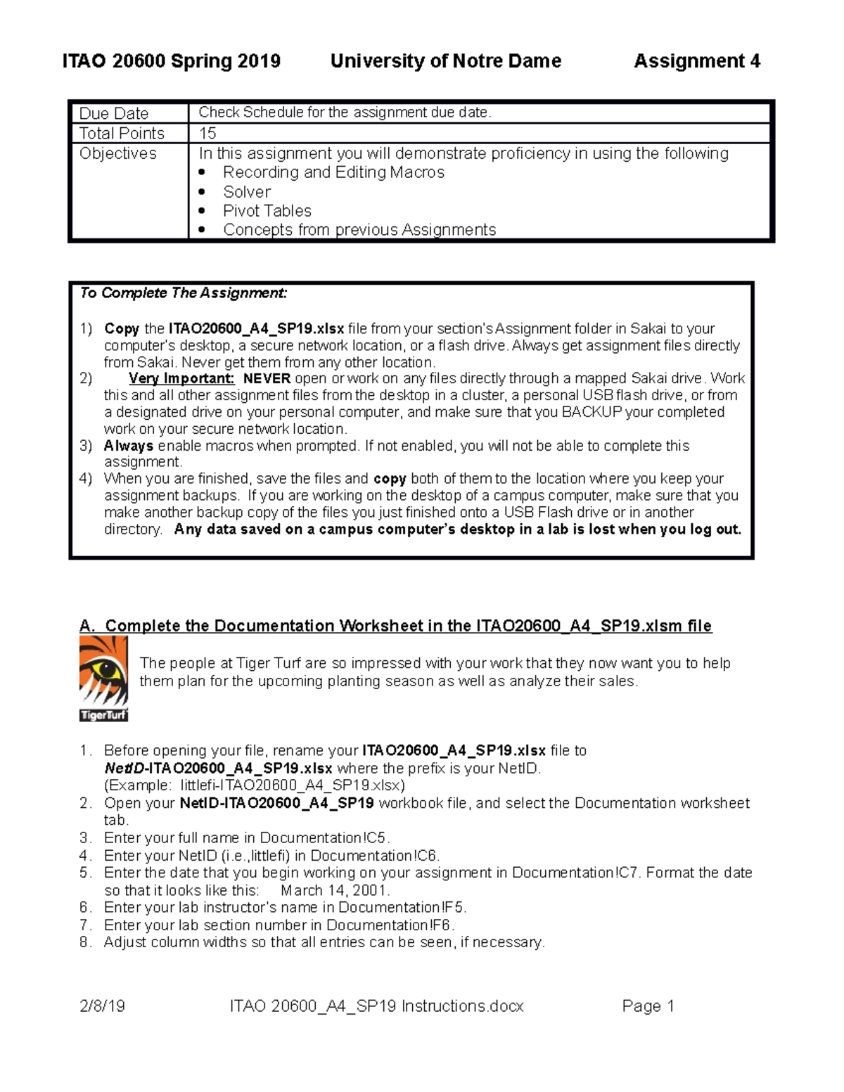 no supporting assignment for charges on the following dates