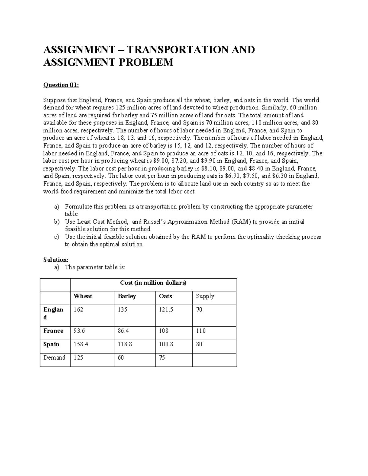 Solution - Transportation and Assignment Problem - ASSIGNMENT ...