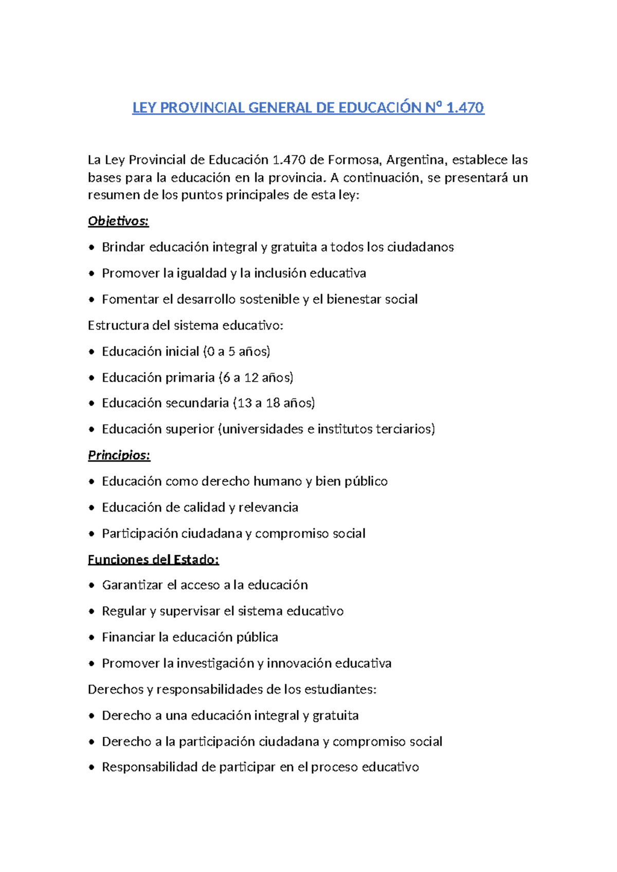 LEY Provincial General DE Educación N LEY PROVINCIAL GENERAL DE