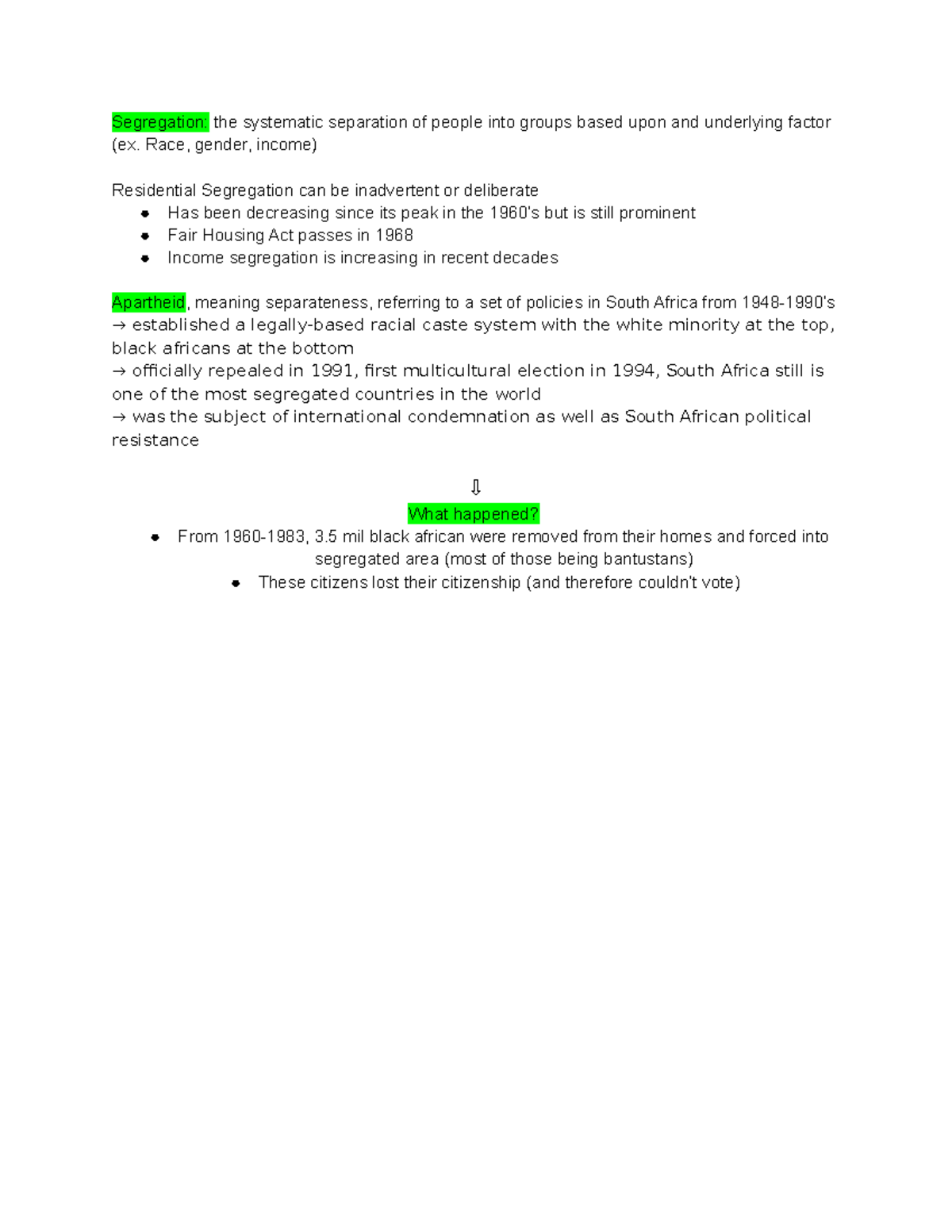 Segregation and examples Segregation the systematic separation of