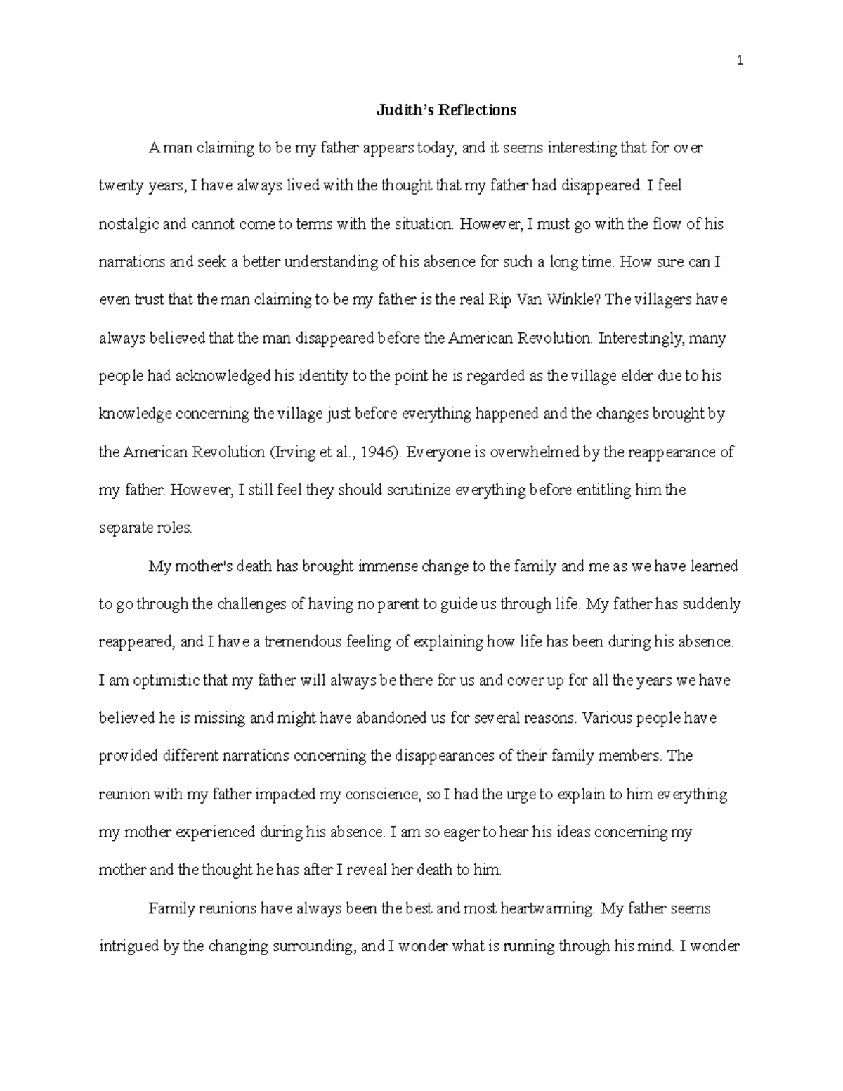 Creative writing assignment A - 1 Judith’s Reflections A man claiming ...