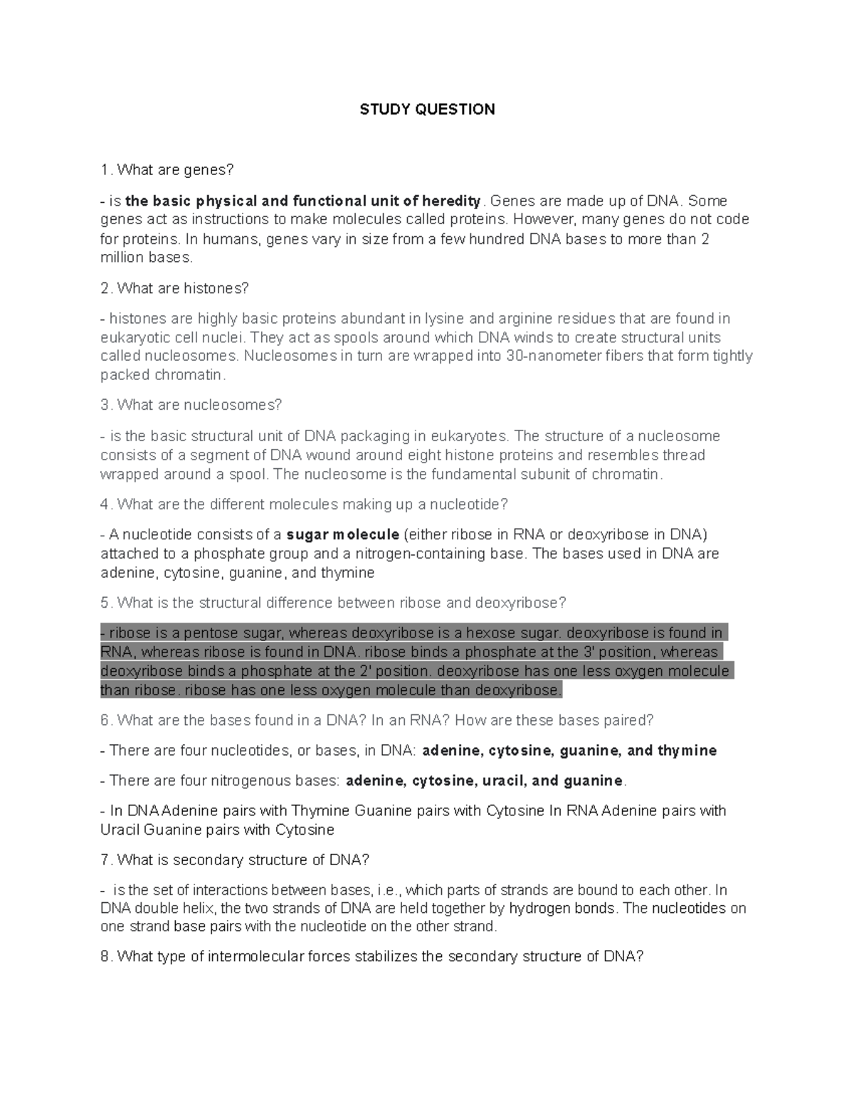 DNA LAB Activity - reviewer - STUDY QUESTION What are genes? is the ...