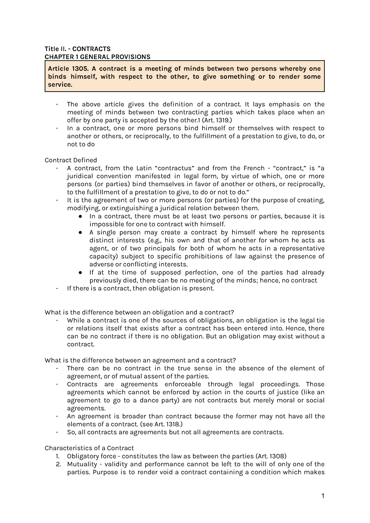 Legal management course - Title II. - CONTRACTS CHAPTER 1 GENERAL ...