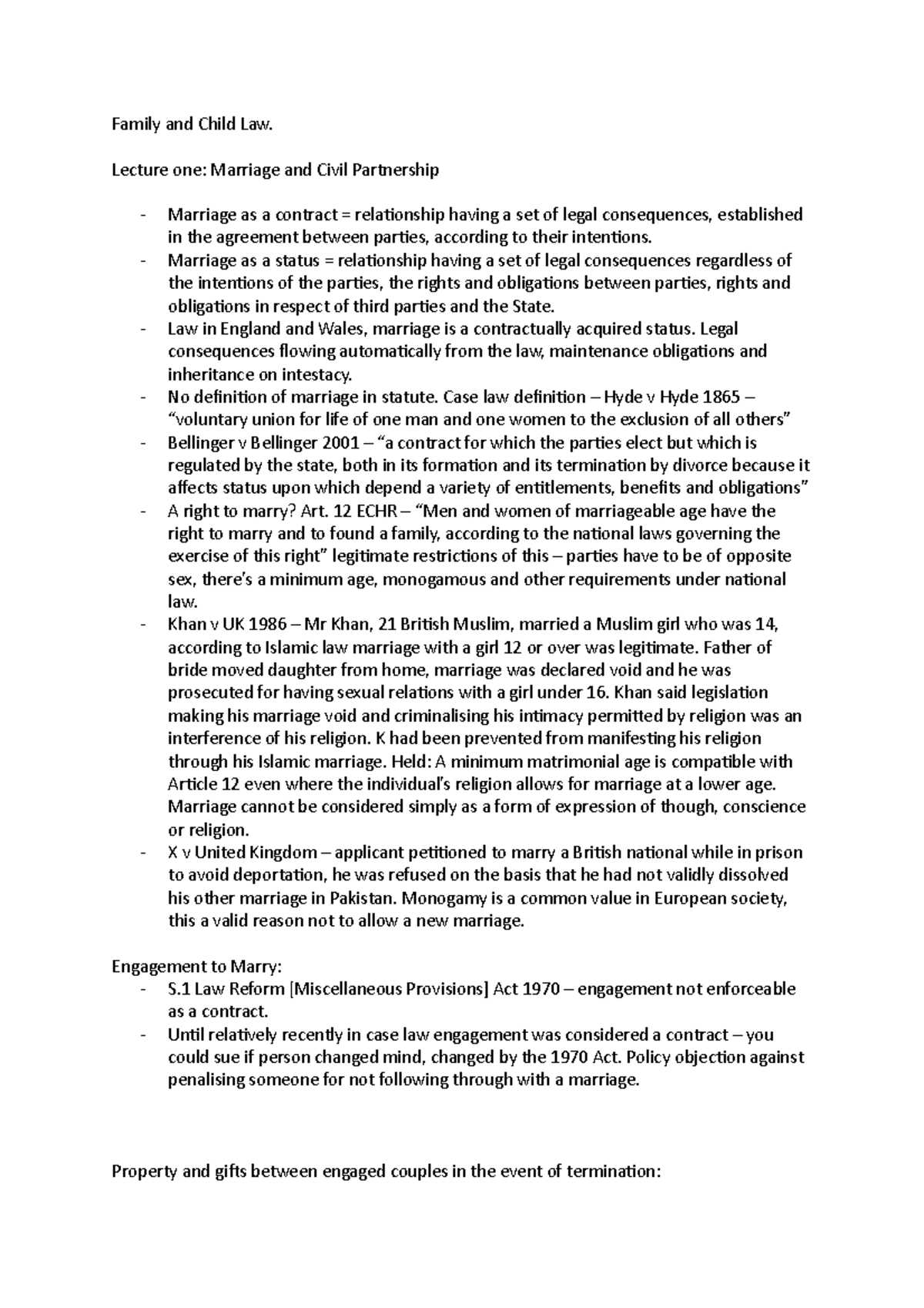 Family and Child Law - Lecture notes 1-16 - Family and Child Law ...