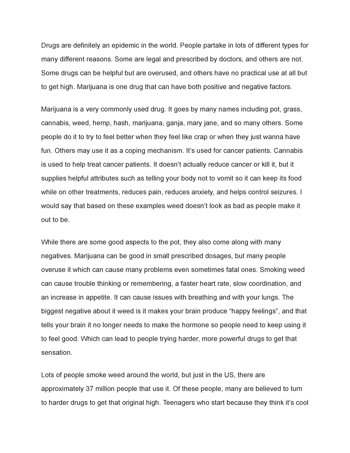 essay on why weed is bad