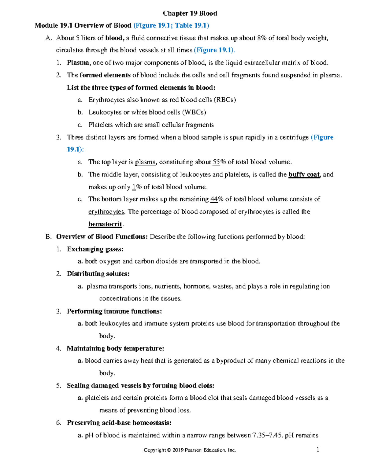 Chapter 19 Blood Lecture Outline amerman hap2 - Chapter 19 Blood Module ...