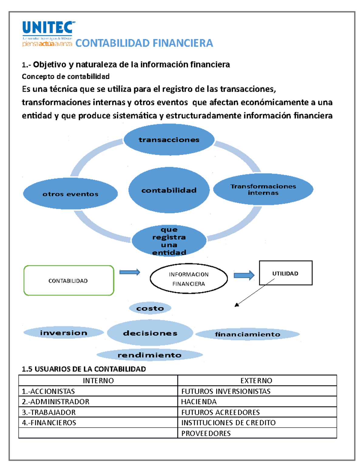 CONTABILIDAD FINANCIERA Objetivo y naturaleza de