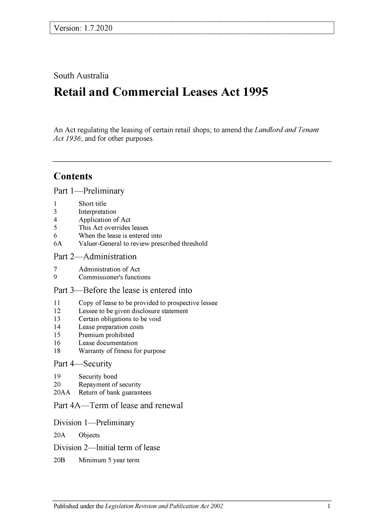 assignment retail leases act