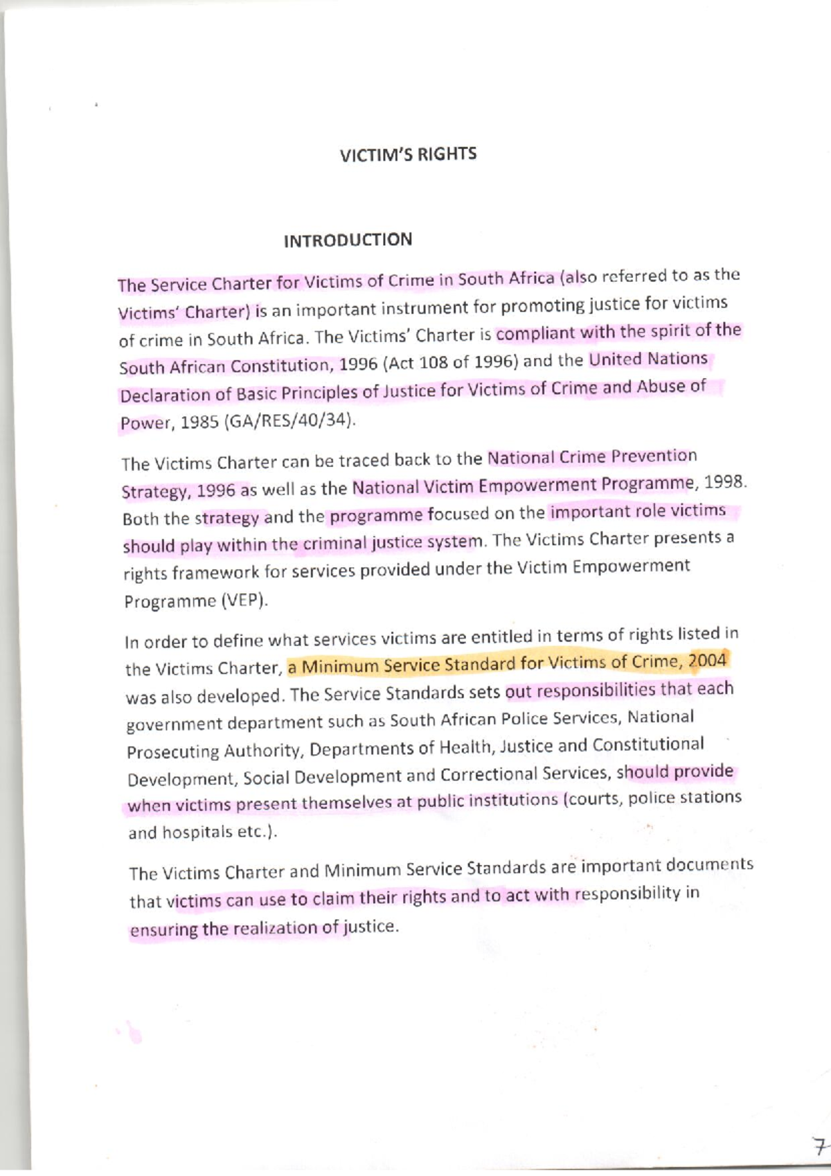 VIC 2141 Study Material( Victims' Rights) - CRW2601 - Studocu