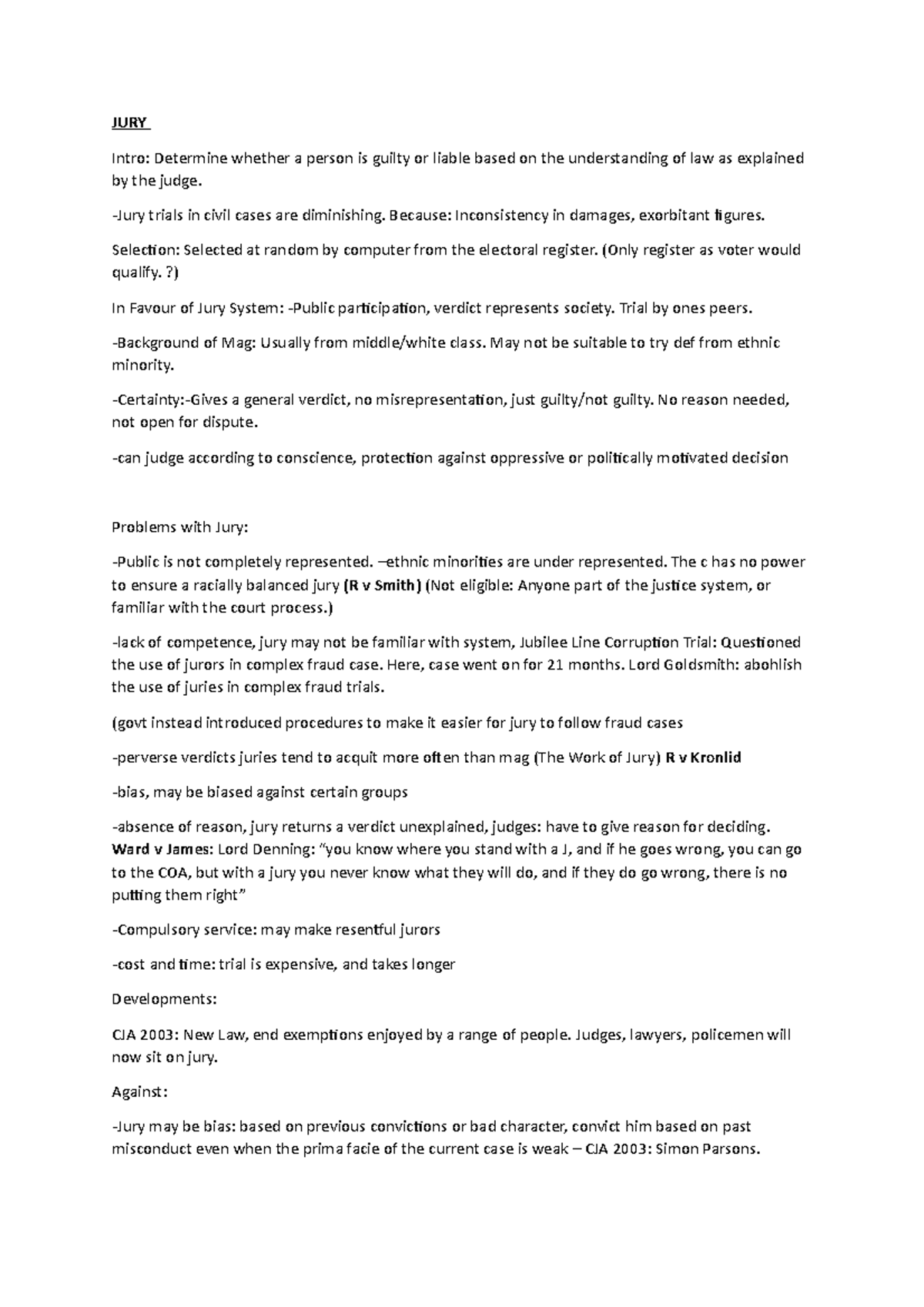 JURY - Lecture / Exam notes - JURY Intro: Determine whether a person is ...
