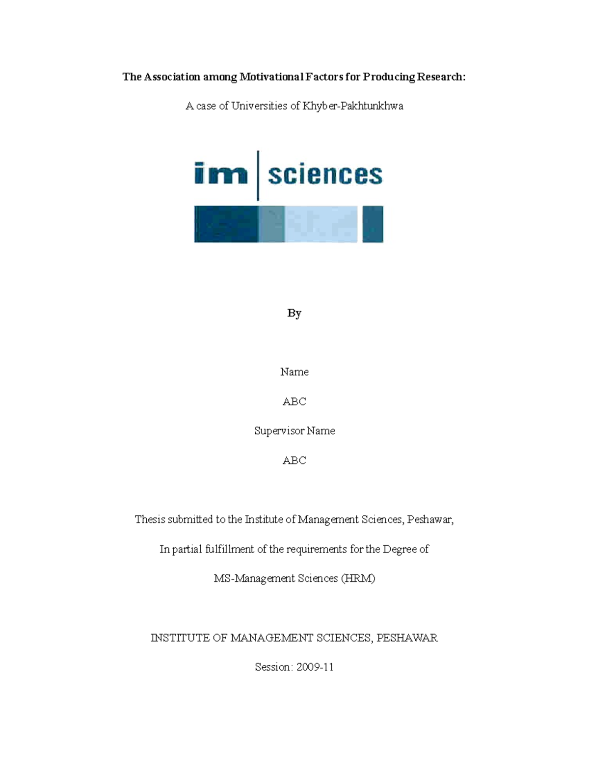 Thesis First Pages Pages - The Association among Motivational Factors