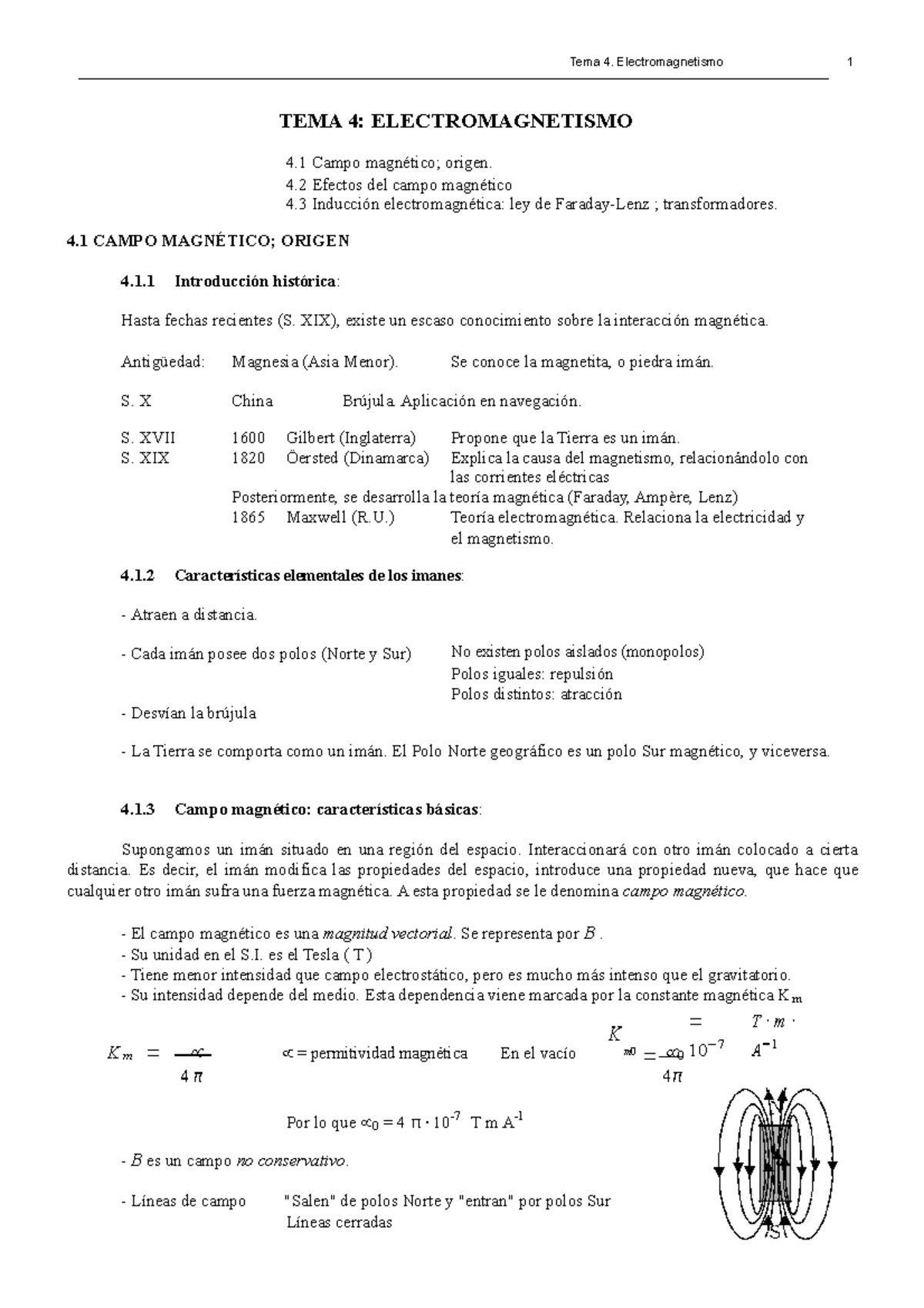 T4 Electromagnetismo - TEMA 4: ELECTROMAGNETISMO 4 Campo Magnético ...