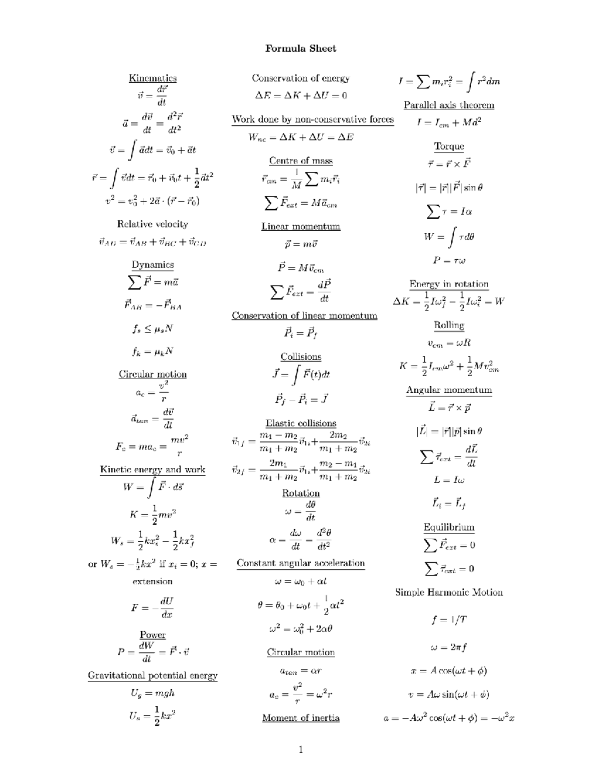 ECE105Formula Sheet - ECE 105 - Studocu