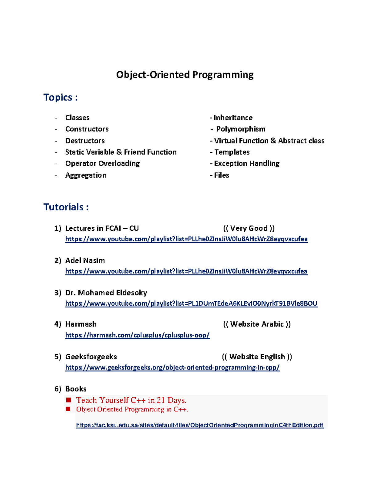 OOP - Project - Introduction - Object-Oriented Programming Topics ...