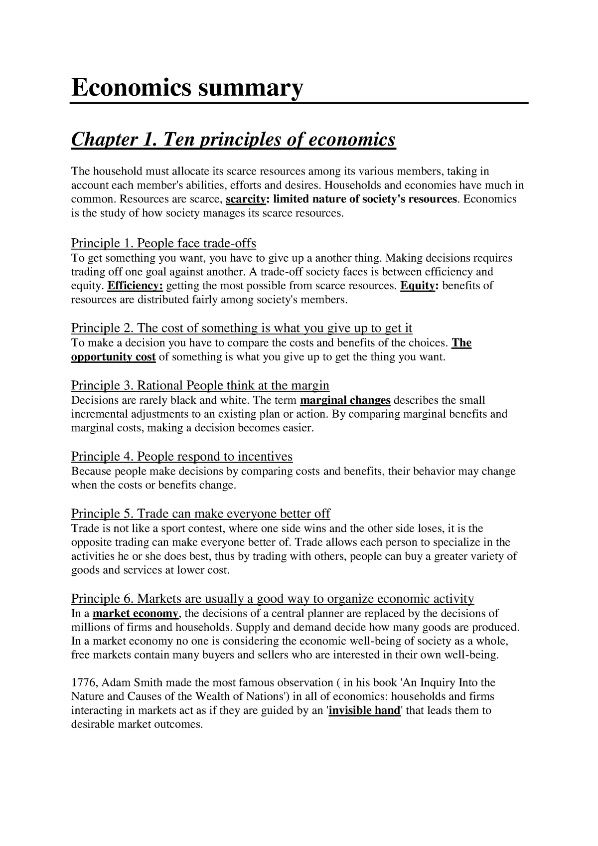 Summary Economics And Law Book Economics Taylor Economics Summary Chapter 1 Ten Principles Of Studeersnel