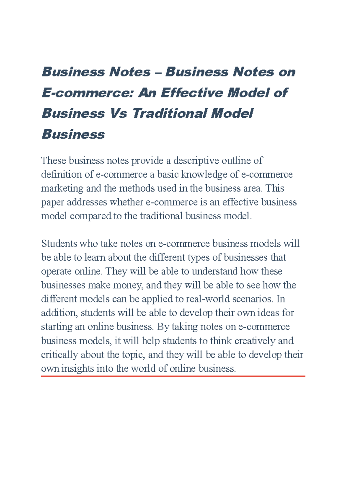 2e commerce an effective model of business vs traditional model ...