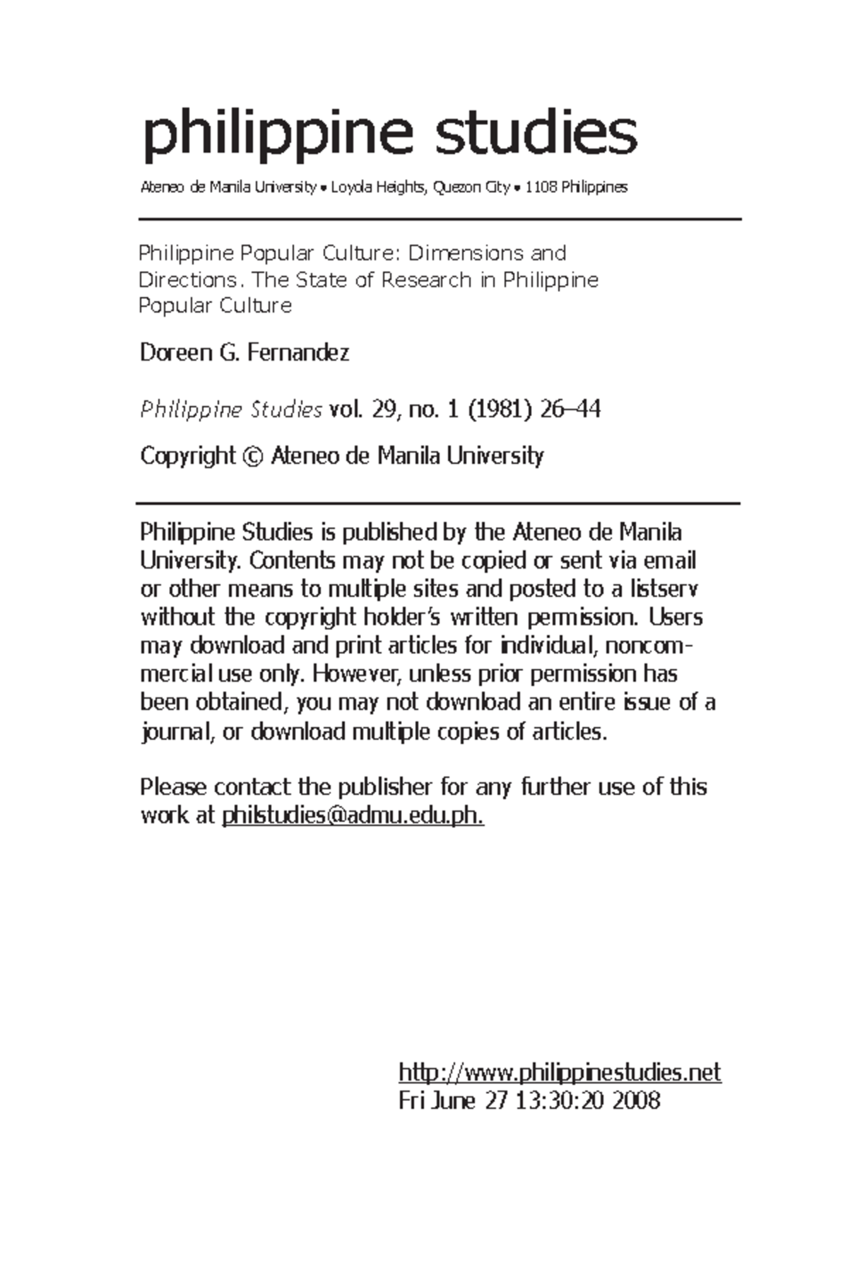 Philippine Studies- Doreen Fernandez - philippine studies Ateneo de ...