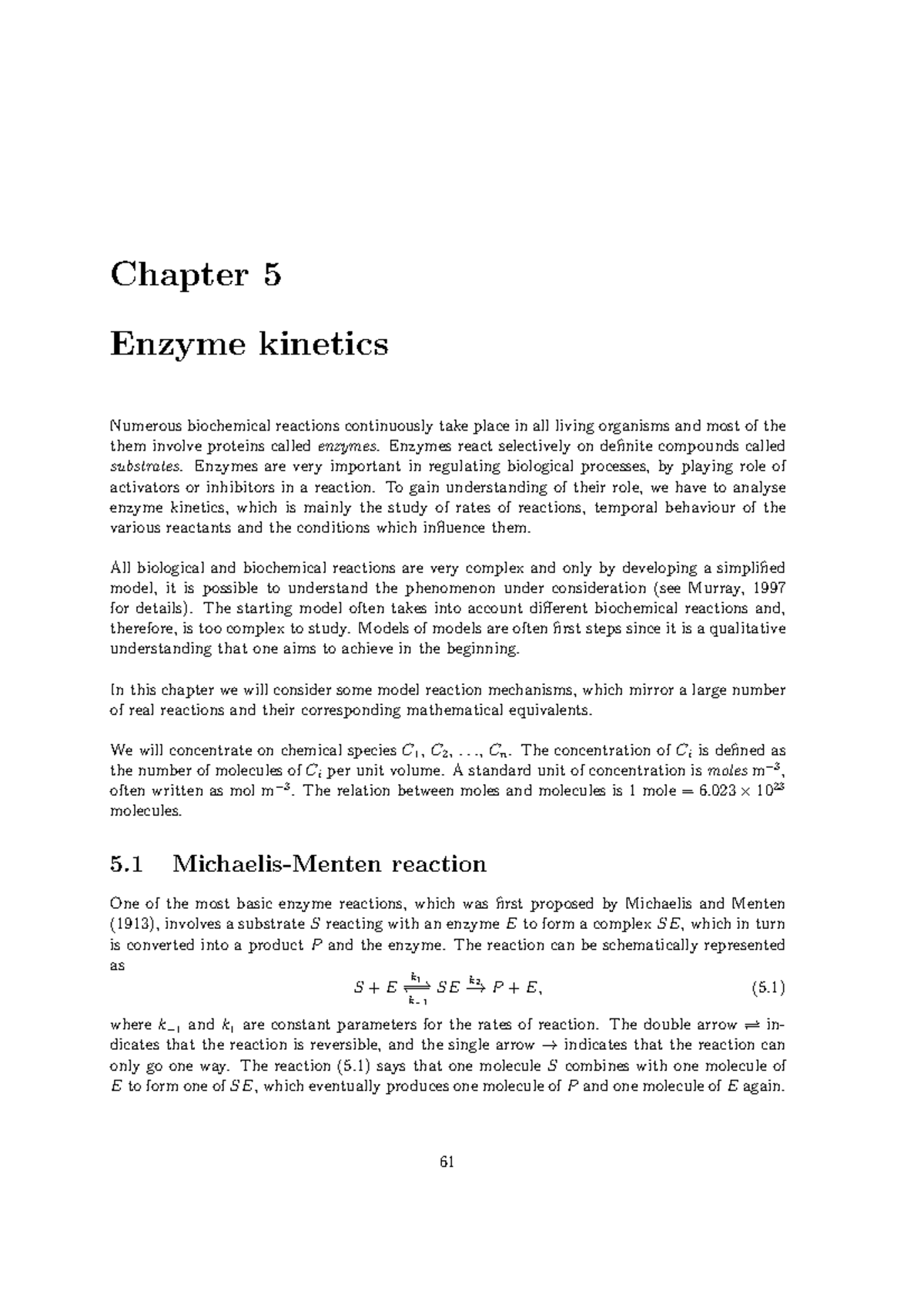Intro to Maths Biology Chapter 5 - Chapter 5 Enzyme kinetics Numerous ...