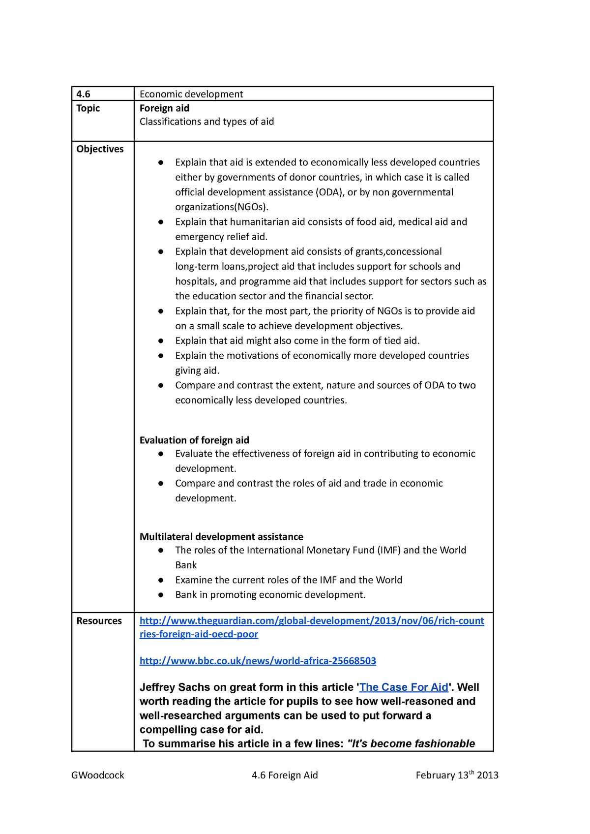 4 - Lecture Notes - 4 Economic development Topic Foreign aid ...