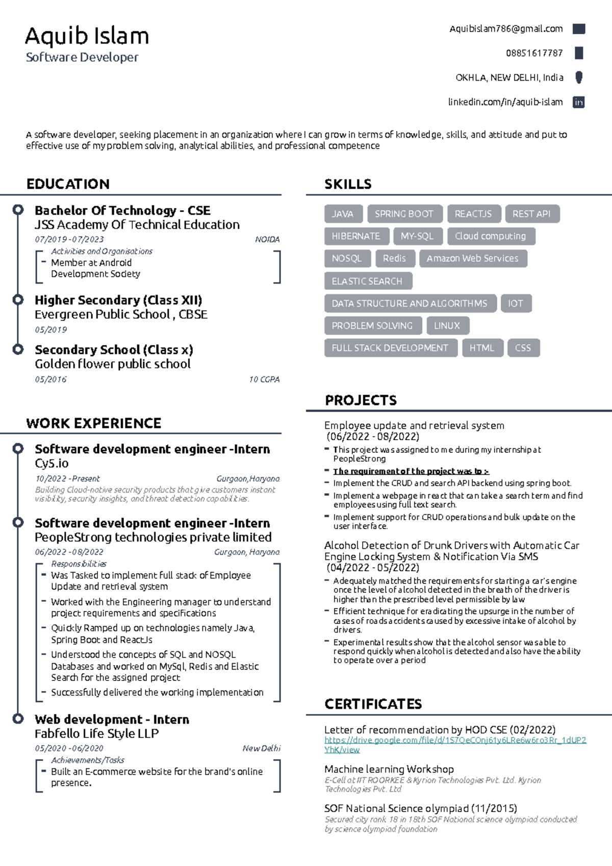 Aquib's Resume Updatedd - Aquib Islam Software Developer Aquibislam786 ...