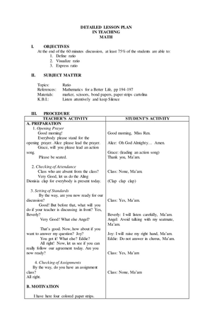 Detailed LP in MATH Gr. 5 - A Detailed Lesson Plan in Mathematics 5 I ...