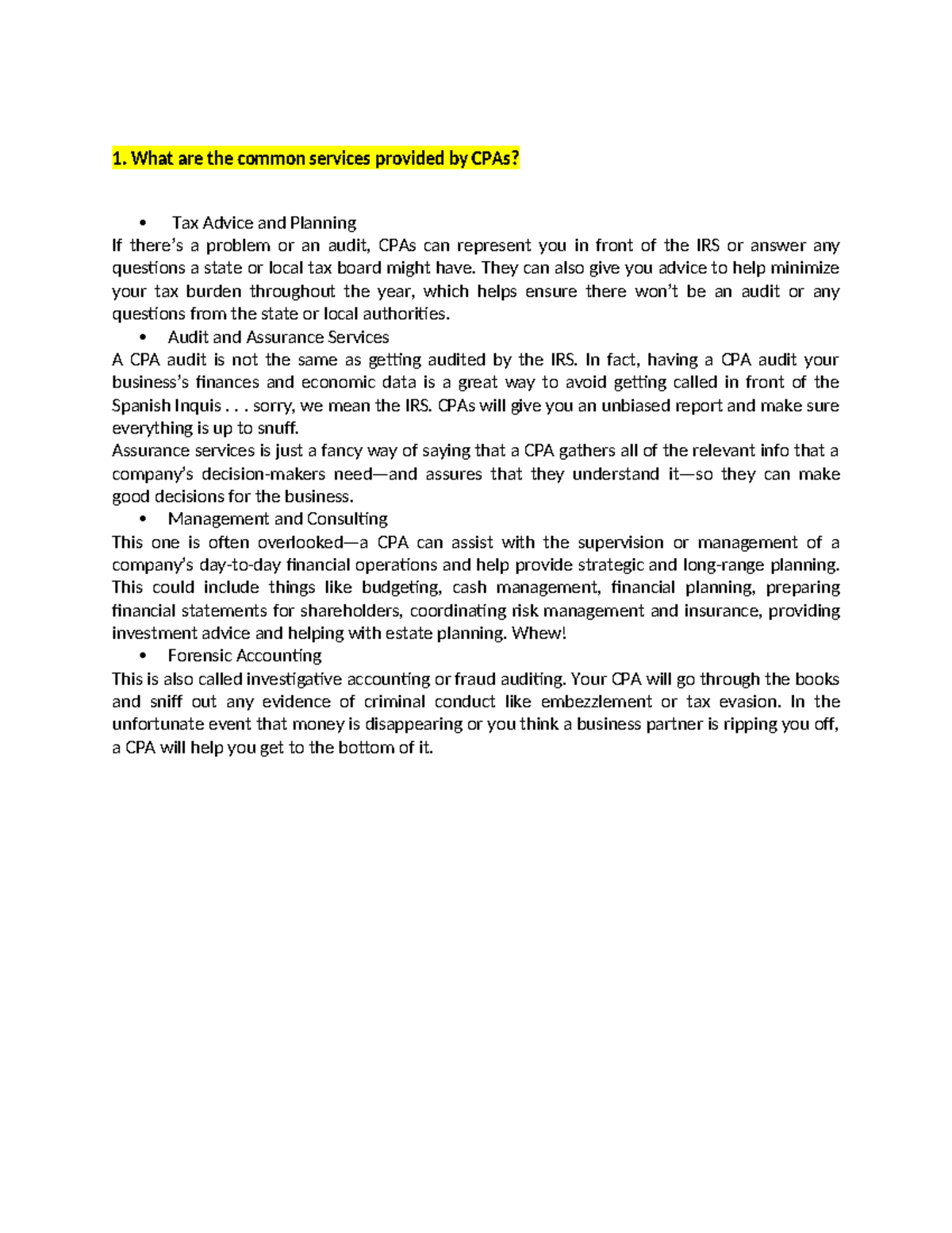 Profession by CPA • Tax Advice and Planning • Audit and Assurance