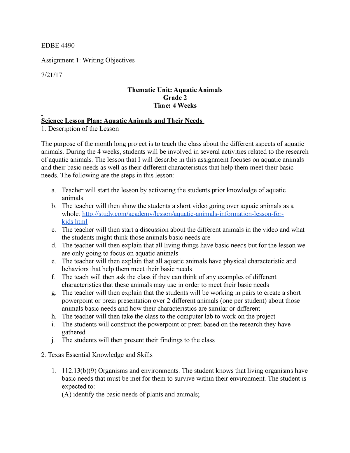 writing instructional objectives assignment quizlet