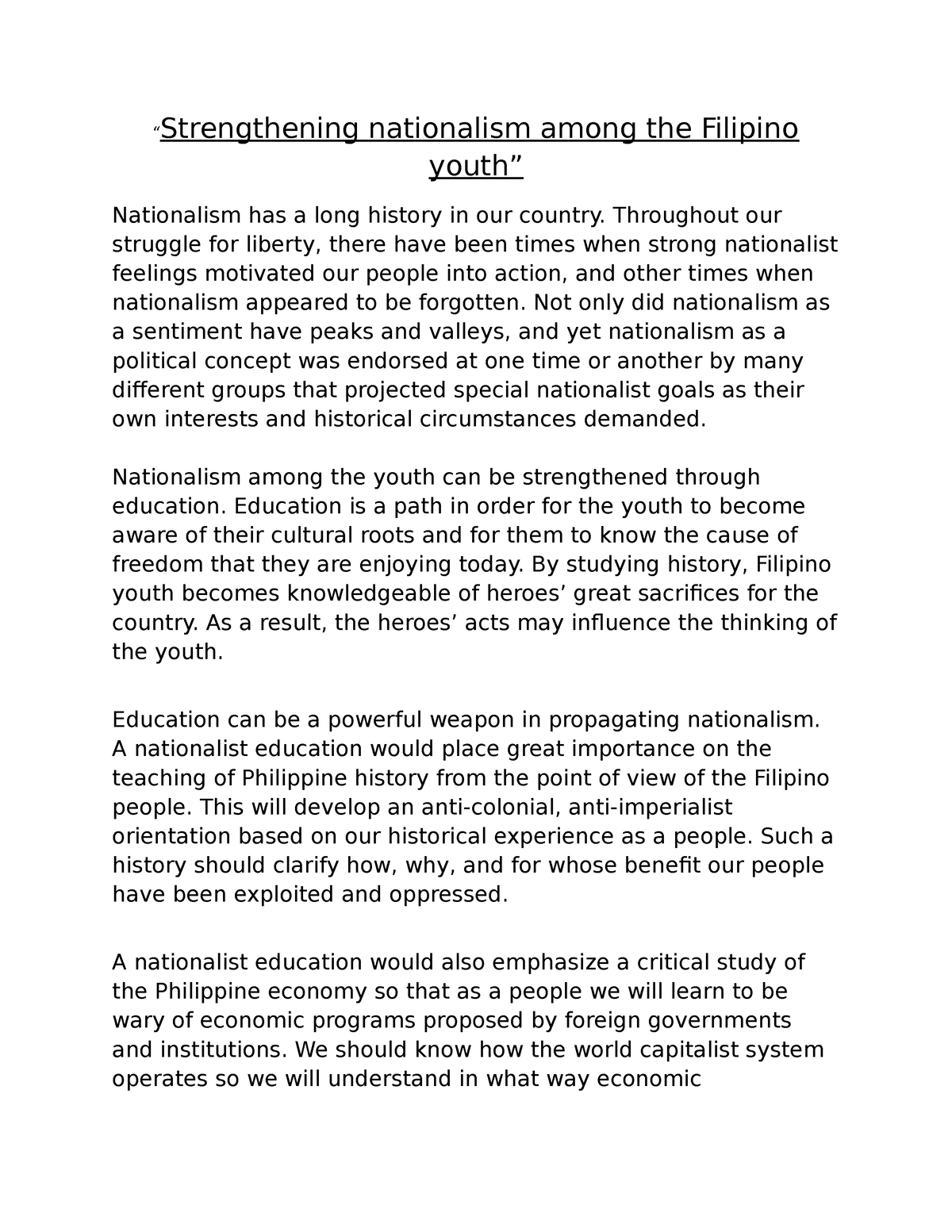 essay about the filipino youth