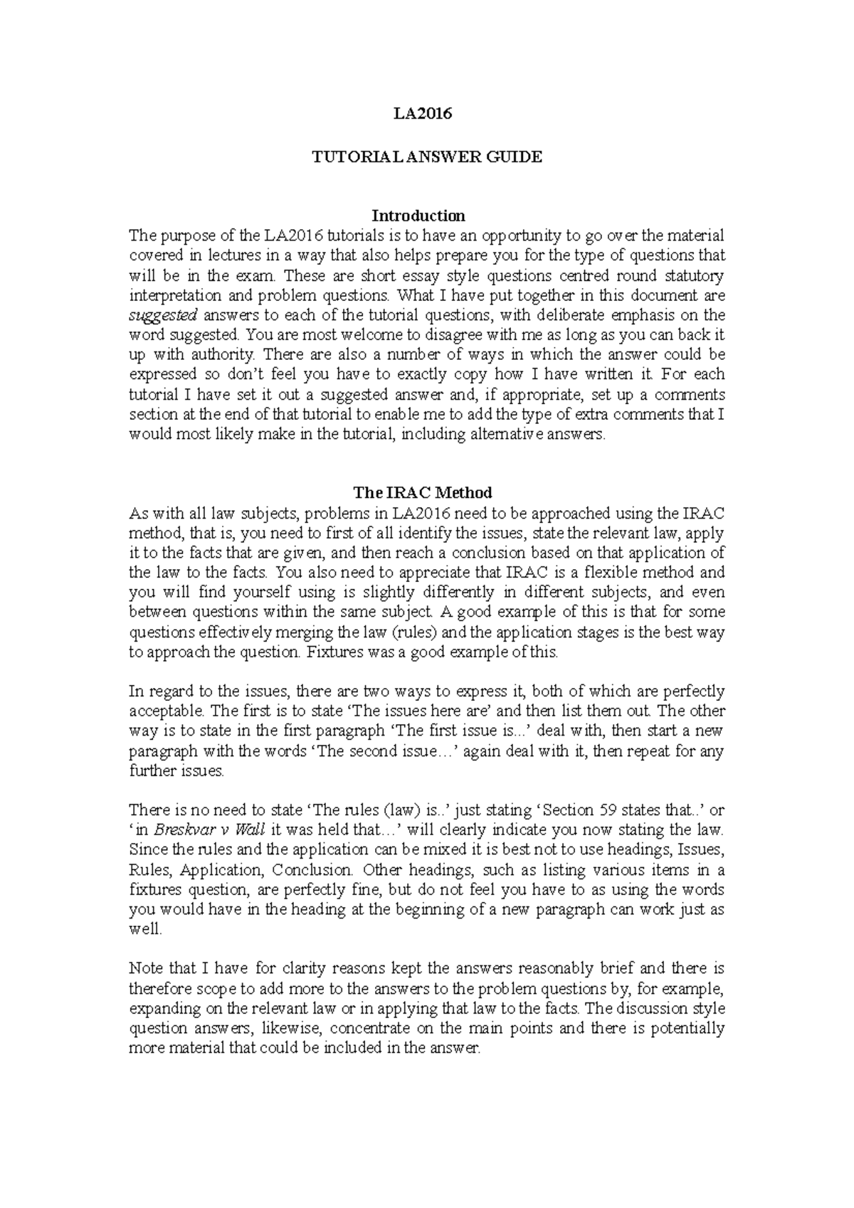 LA2016 Tut Ans Guide - LA TUTORIAL ANSWER GUIDE Introduction The ...