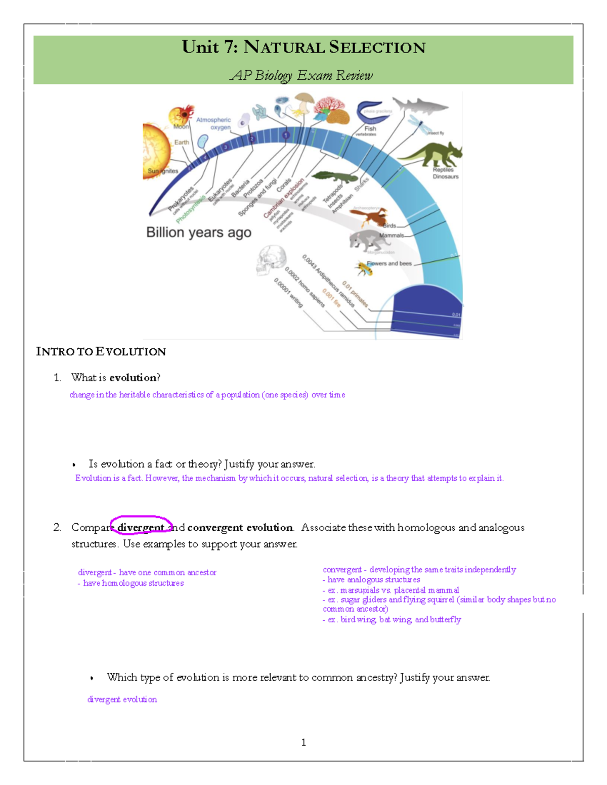 AP Bio Exam Review Unit 7 Unit 7 NATURAL SELECTION AP Biology Exam