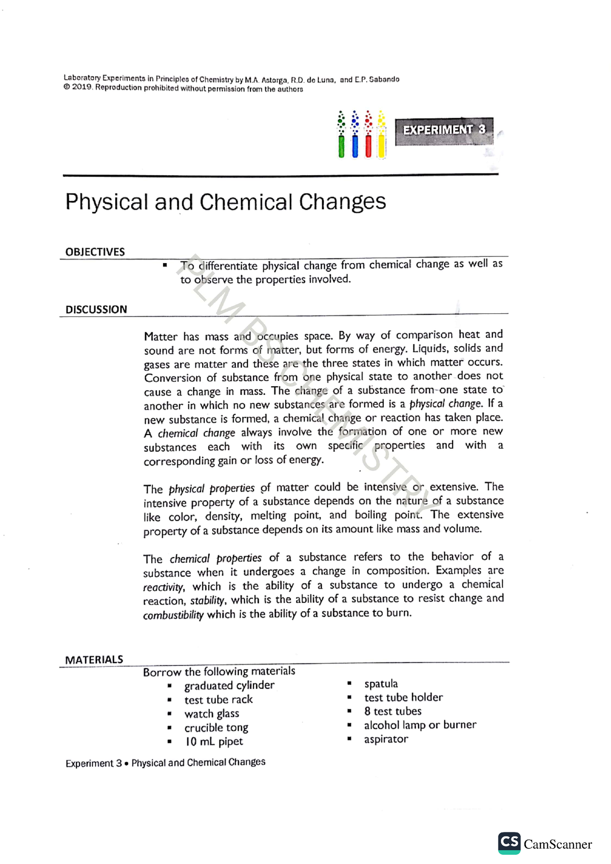 Lab Experiment 3 - Physical And Chemical Changes - BS Chemistry - Studocu