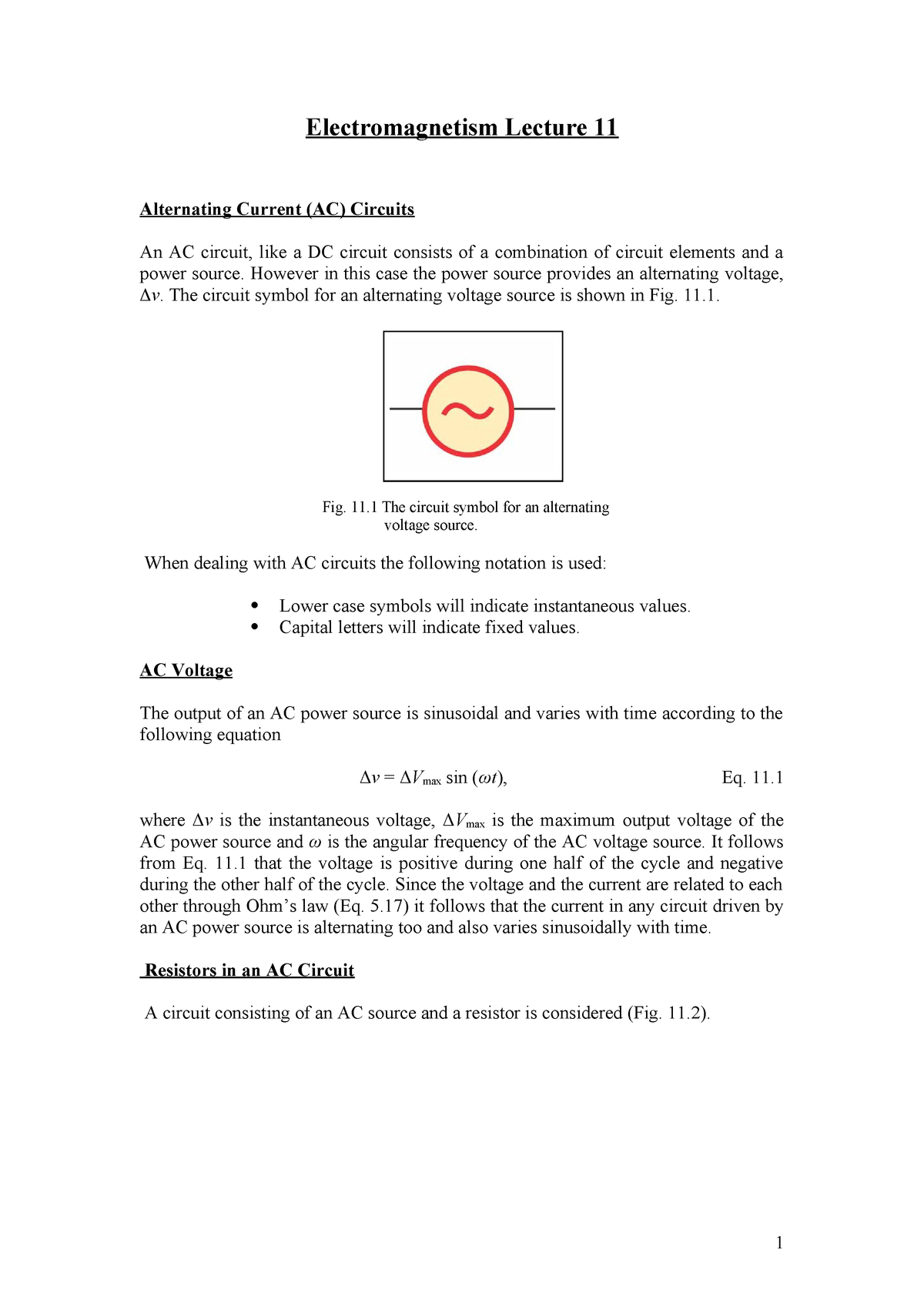 Electromagnetism Lecture 11: Lecture Notes - Electromagnetism Lecture ...