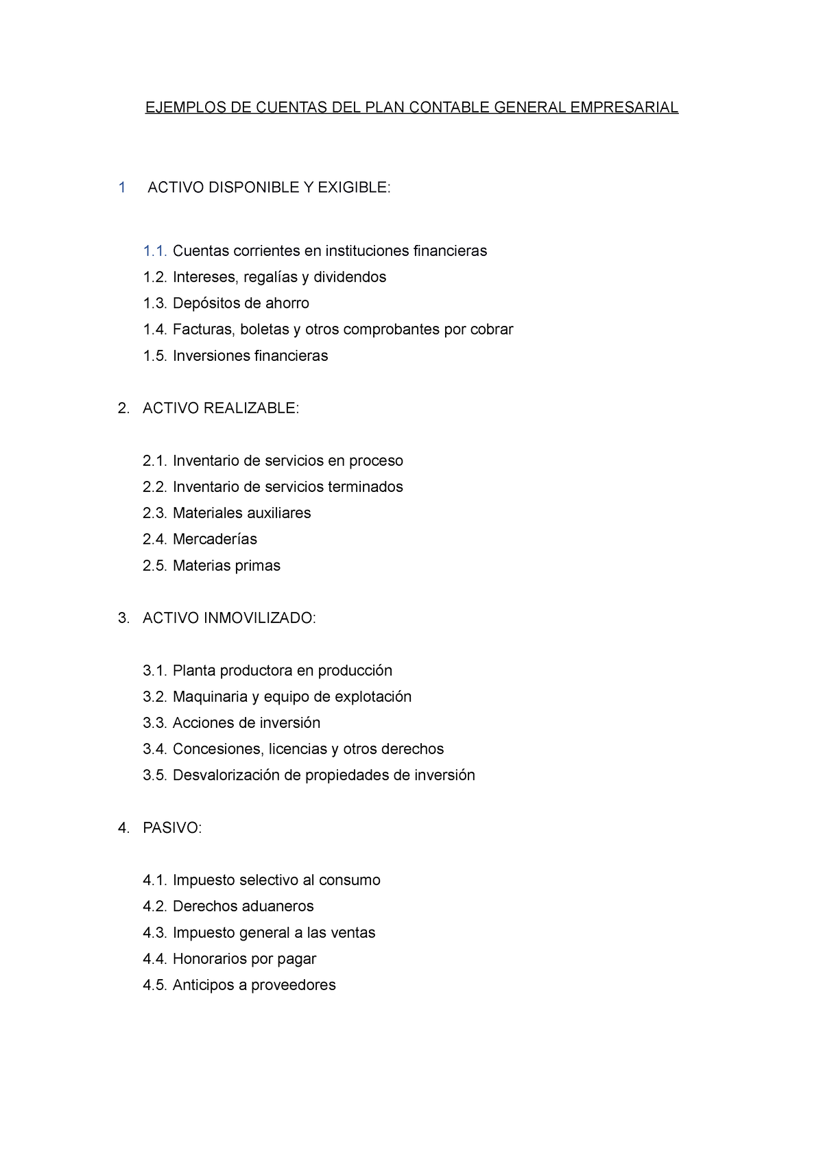 Ejemplos De Cuentas Del Plan Contable General Empresa