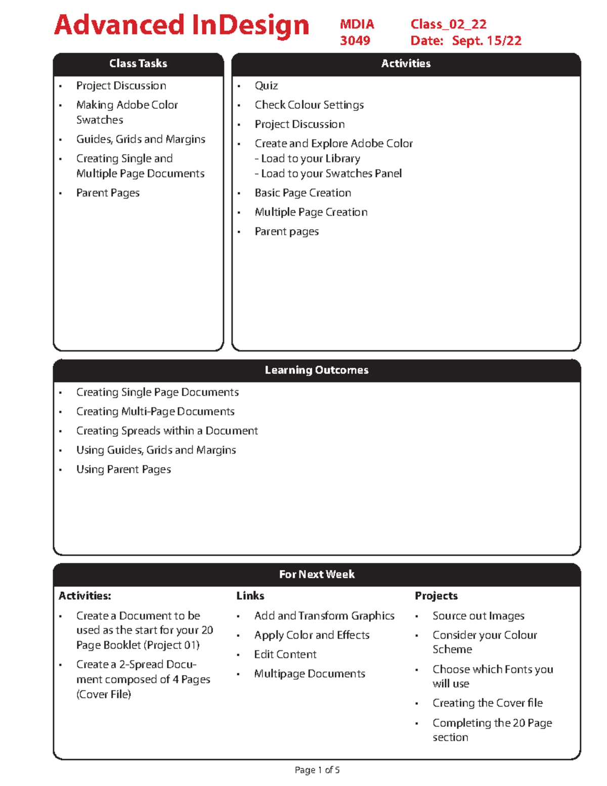 Class 02 22 - Advanced InDesign Class_02_ Date: MDIA 3049 Class Tasks ...